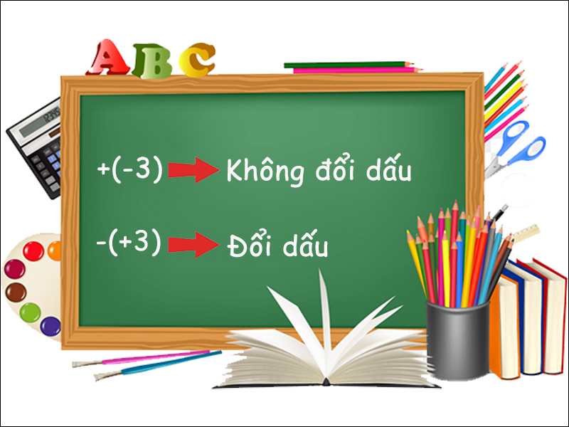 Khi bỏ dấu ngoặc, đổi dấu nếu trước dấu ngoặc là dấu trừ